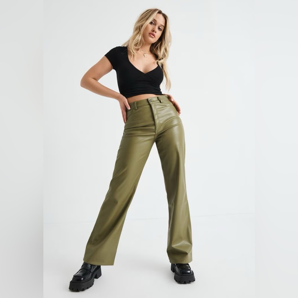 GARAGE - Olive Green Pleather Pants